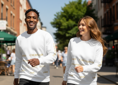 The Cherished Collection sweater  by Living by Couture Co. — cozy gold-embroidered apparel in signature Living by Couture Co.